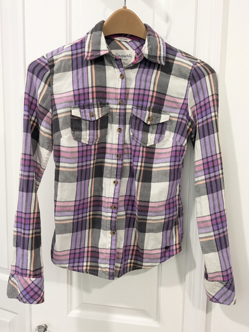 Aeropostale Purple Plaid Shirt with Pink and Black Accents